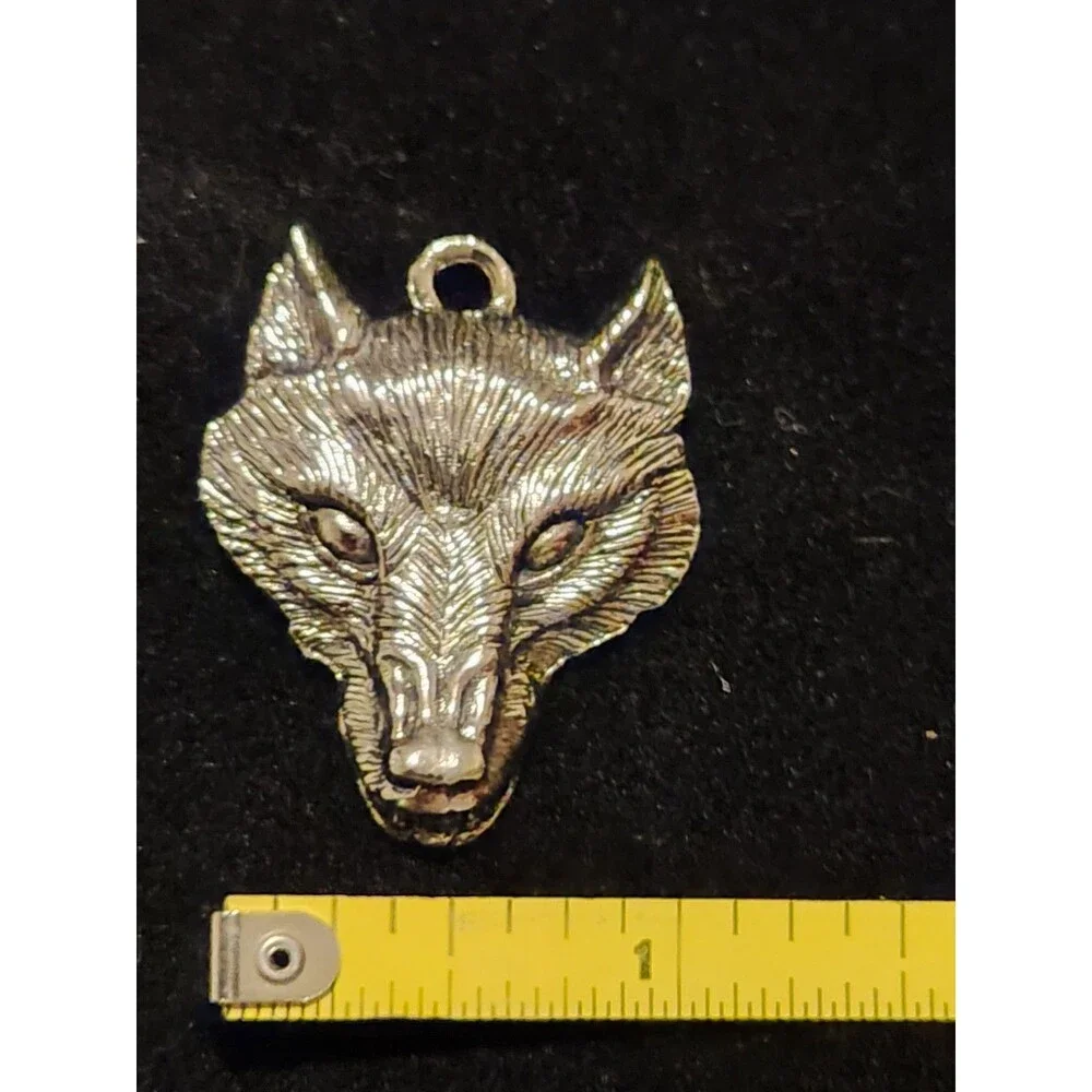 Vintage Wolf Head Pewter Pendant Charm Signed G&S © 93 Animal Jewelry